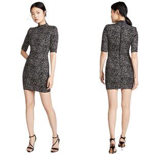Alice + Olivia Inka Glitter Dot Strong-Shoulder Mockneck Dress Party Date Night